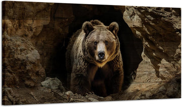Bear Wall Art Vintage Wildlife Pictures Canvas Art Rustic Cabin Wall Decor Framed 20"x40"