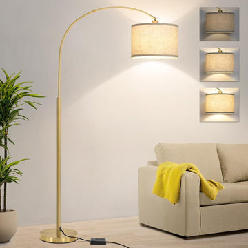 Gold Arc Floor Lamp, Dimmable Floor Lamp, Mordern Standing Light with Adjustable Lamp Head