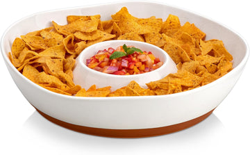 Ceramic Chips and Dip Serving Tray, 12 Inch Dip Serving Tray | Free-Form Divided Ceramic Chips and Dip Bowls for