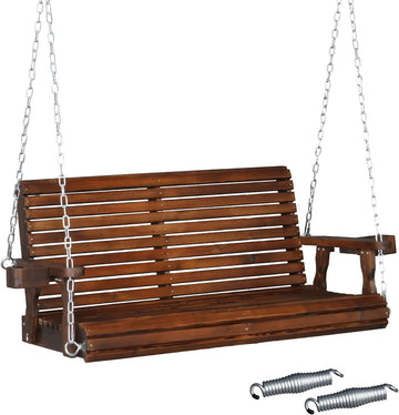 XL 4 FT Pro Wooden Porch Swing with Cup Holders, 880 LBS, Rustic | Heavy-Duty Wood Frame; 880-Lb Capacity; Cup