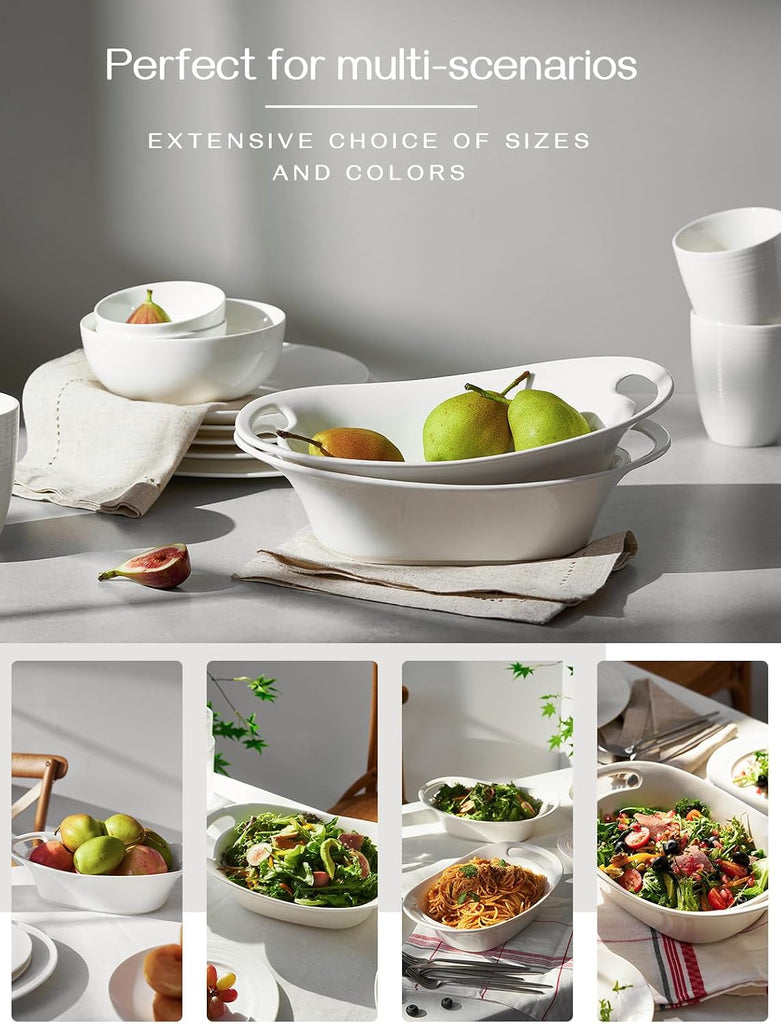 Large Serving Bowls with Handles, 60 OZ Oval Serving Platter for Turkey, Fruit Salad Serving Dishes for Entertaining