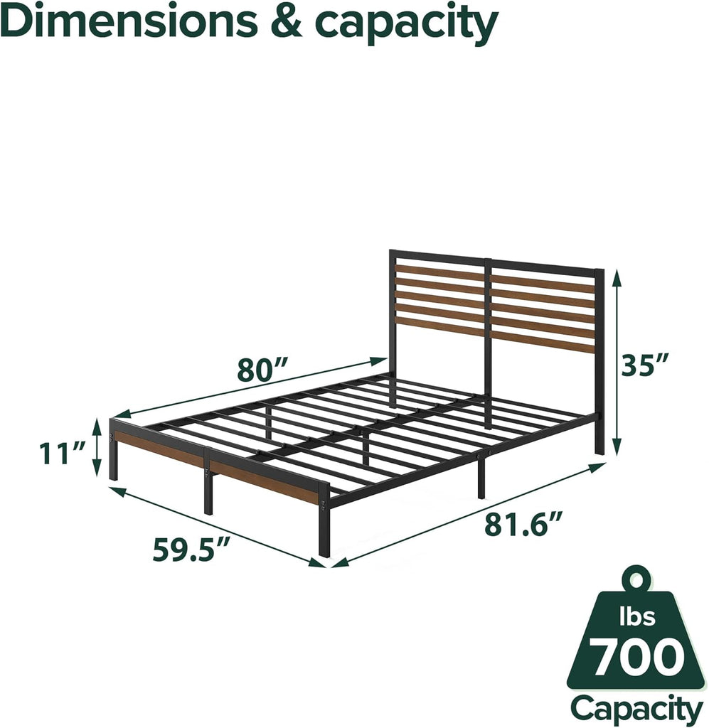 Kai Bamboo and Metal Platform Bed Frame with Headboard, No Box Spring Needed, Easy Assembly, Queen, Brown
