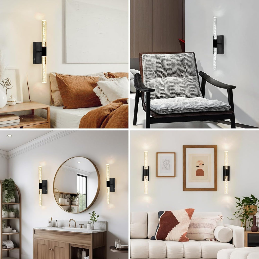 Crystal Wall Sconces Battery Operated,Wireless Wall Sconces Set of 2 with Remote,12000mah Rechargeable LED Wall Lamp
