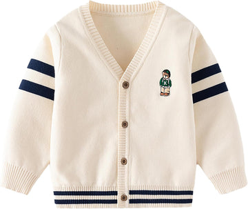 Baby Boys Girls Button Up Cardigan Sweater Dinosaur Full-Zip Long Sleeve V Neck Cartoon Embroidery Coat