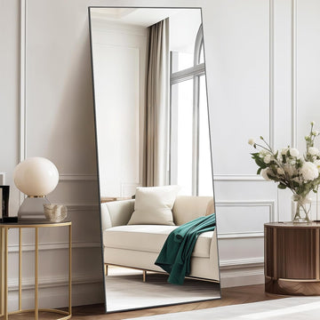 64"x21" Full Length Mirror, Full Body Mirror, Black, Aluminum Alloy Thin Frame, Leaning or Hanging