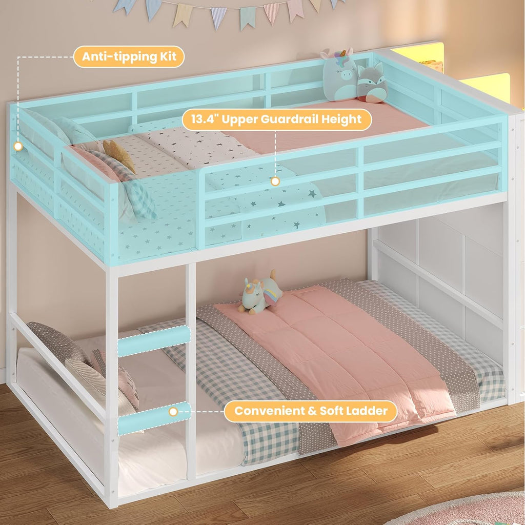 Bunk Bed Twin Over Twin with 6 Large Fabric Drawers & 4 Wooden Storage Bookshelf Organizer