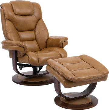Modern Reclining Swivel Lounge Chair and Ottoman — Brown Leather
