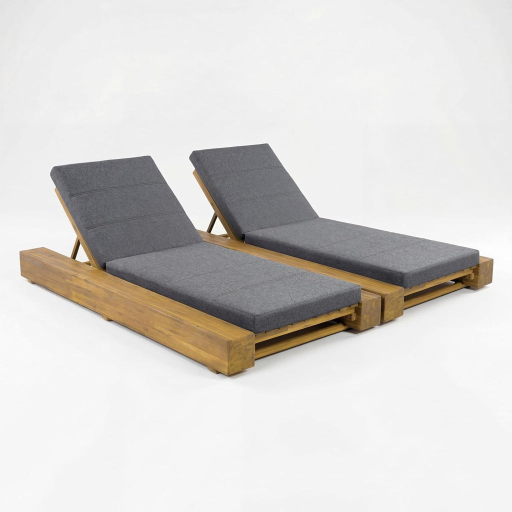 Tory Acacia Wood Chaise Lounge Chair Outdoor Set of 2, Poolside Sun Lounger Recliner, Patio Outdoor Chaise Lounge