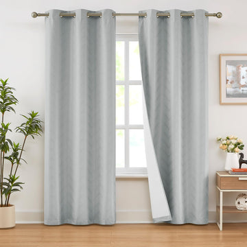 Chevron Full Blackout Window Curtains Grey 84" 2pcs Grommet Top