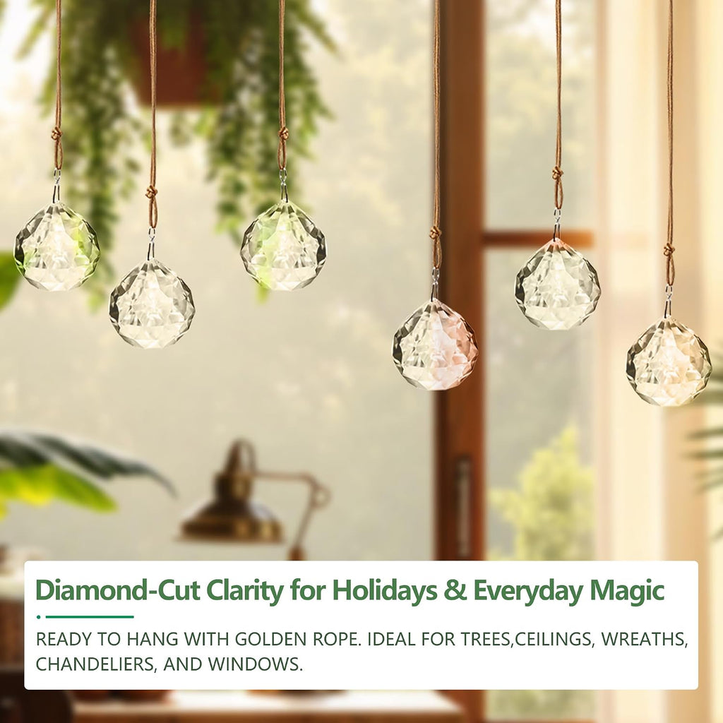 40mm Crystal Ball Sun Catcher Prisms for Tree (6pcs) - Chandelier Crystals Replacement, Rainbow Maker