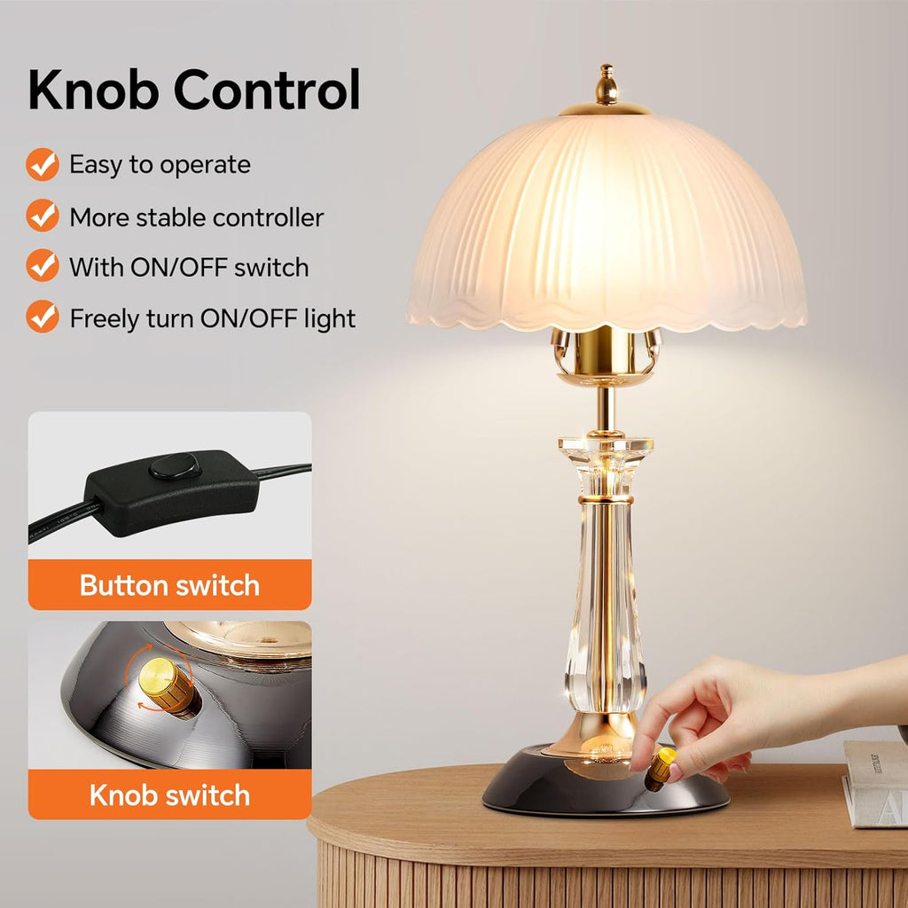 Crystal Table Lamp,Dimmable Bedside Lamp with ON/Off Switch Modern Glass Lamps Bedroom Living Room Decor (1PACK)