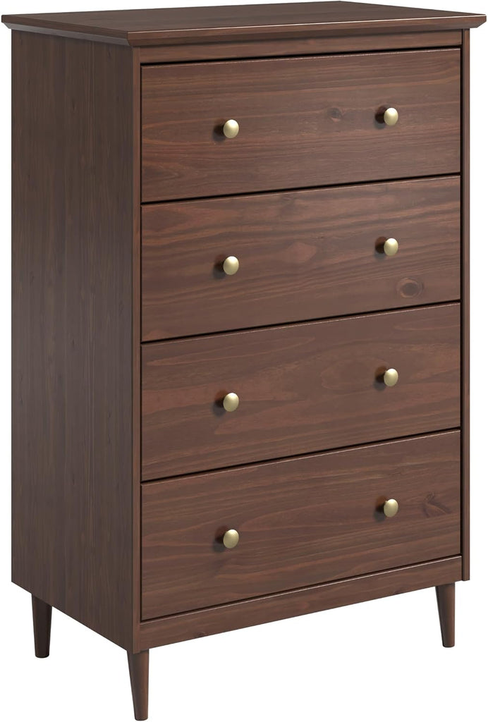 Solid Pine Wood 4 Drawer Dresser Spencer, Walnut