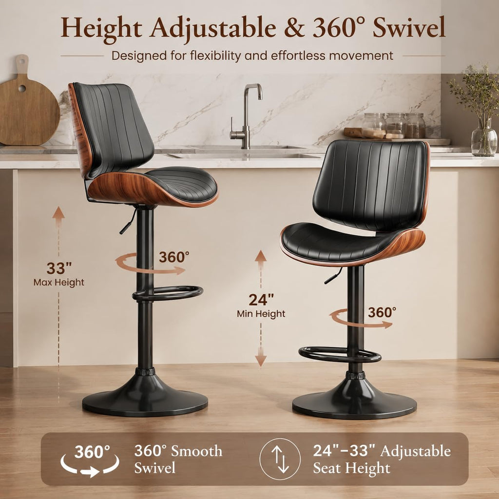 Swivel Bar Stools 2PCS, Adjustable Bentwood Barstools Counter