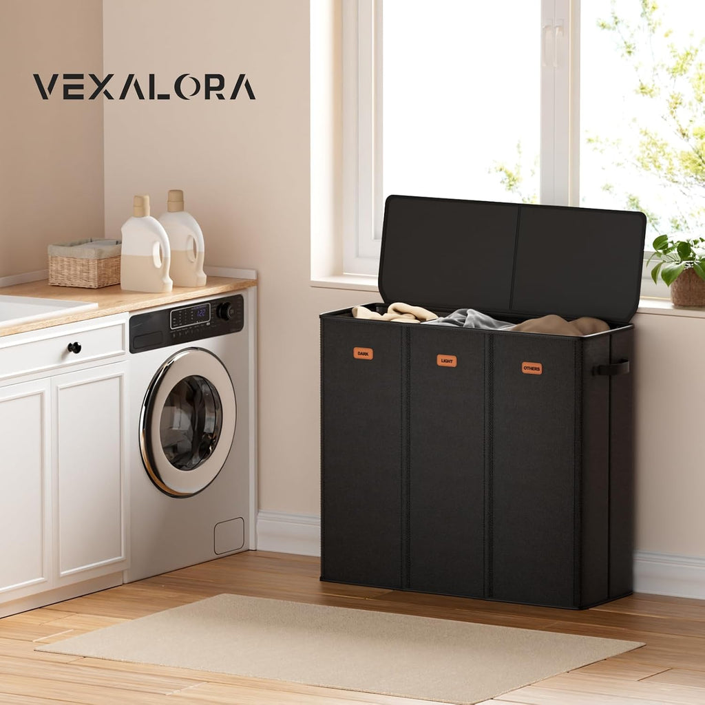 185L Laundry Hamper 3 Section, Laundry Hamper with Lid, Dirty Clothes Hamper with 3 Removable Washing Bags, Extra
