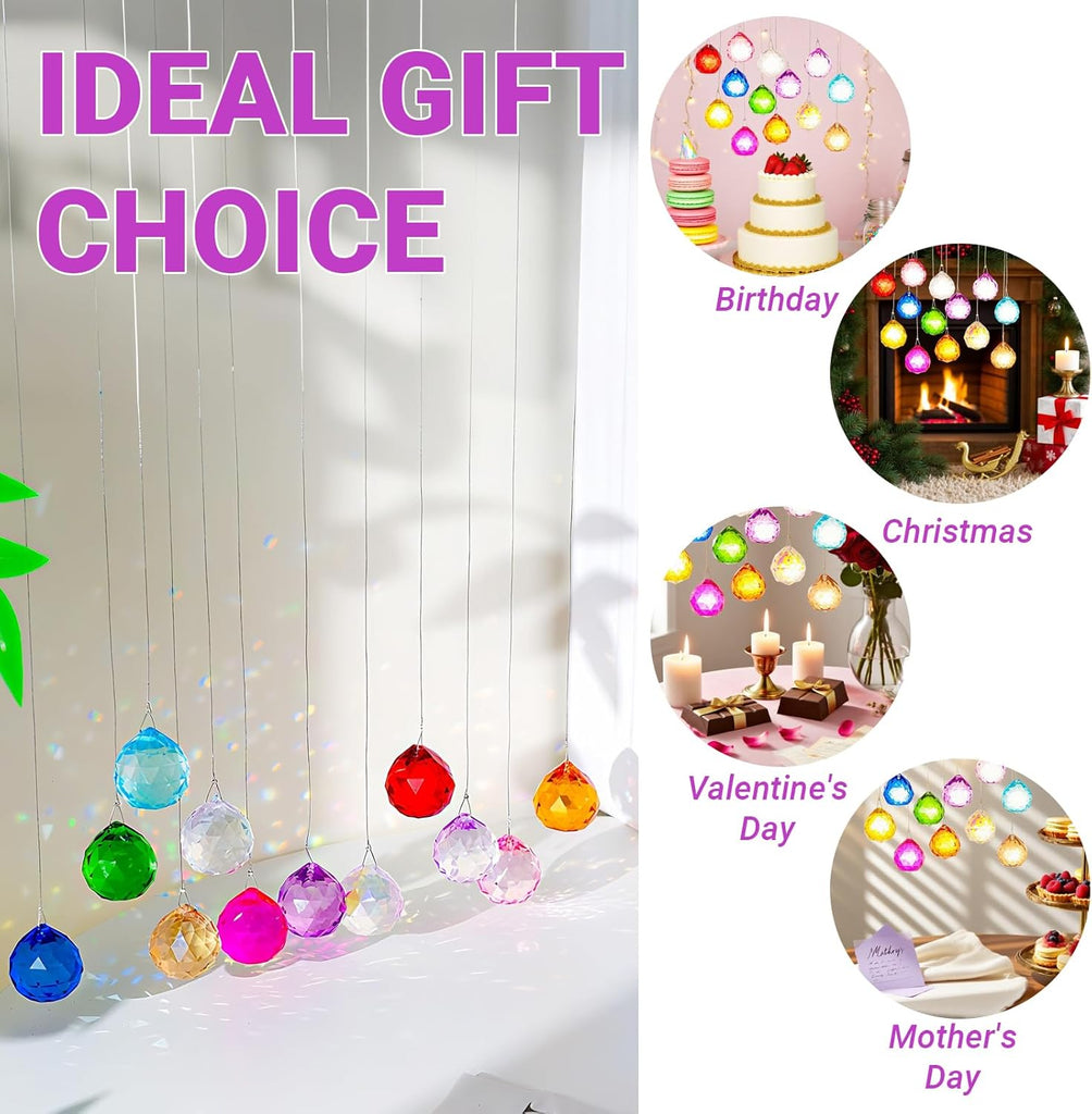 12 Pcs Crystal Ball 30mm Prisms, Handmade Multicolor Crystal Suncatchers - Premium Crystal, Rainbow Makers