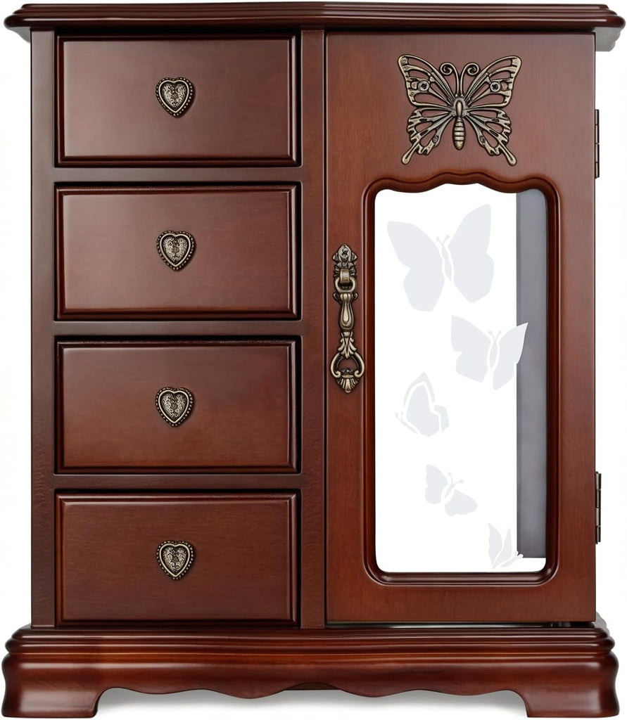 Solid Wood Jewelry Box for Women Brown
