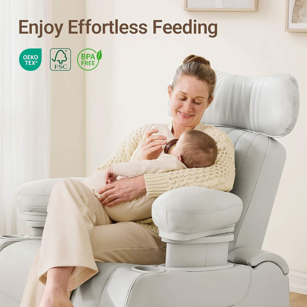 Lullapod Max Power Nursery Rocking Chair with Independent Recline & Footrest, Swivel Nursery Recliner Glider with