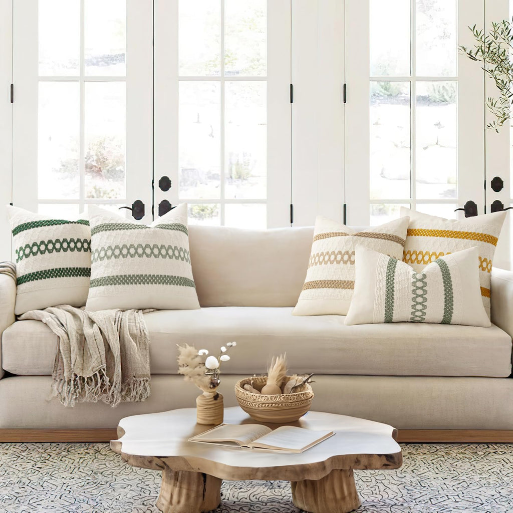 Set of 2 Sage Green Boho Decorative Pillow Covers 18x18 Inch Farmhouse Rustic Couch Throw Pillows Modern Summer