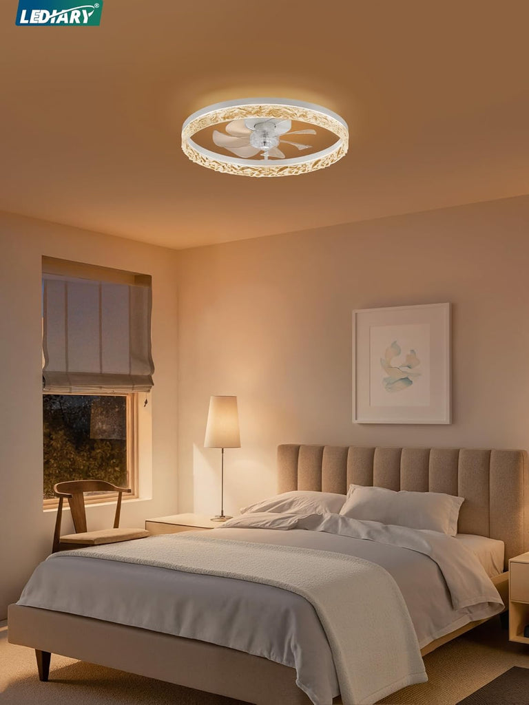 20" Modern Ceiling Fans with Lights and Remote, Dimmable Low Profile Ceiling Fan, Flush Mount Ceiling Fan