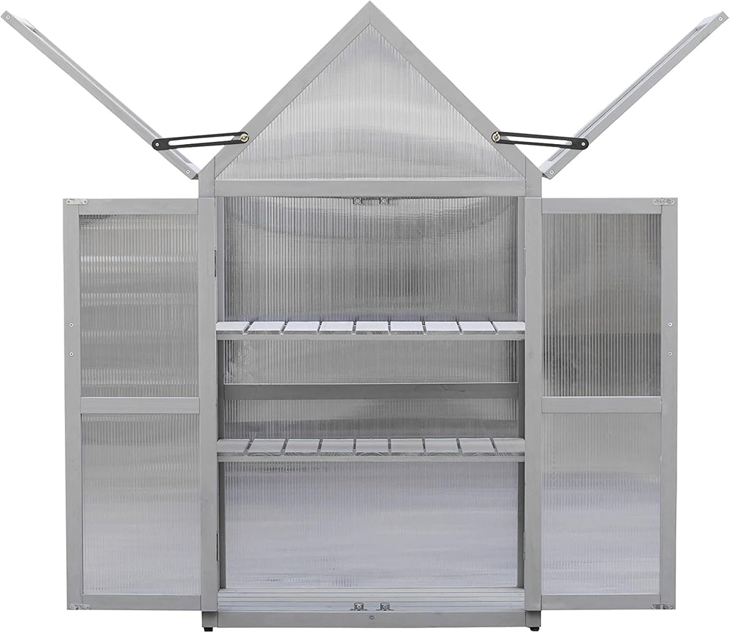 Compact UV-Resistant Cedar Mini Greenhouse Kit - Adjustable 2-Tier Plant Stand with Removable Shelves, Sliding Wall