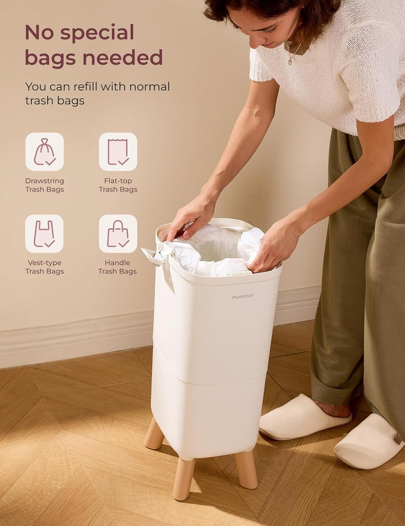 Triple-Seal Diaper Pail with Odor Locking, Ergonomic Height Design