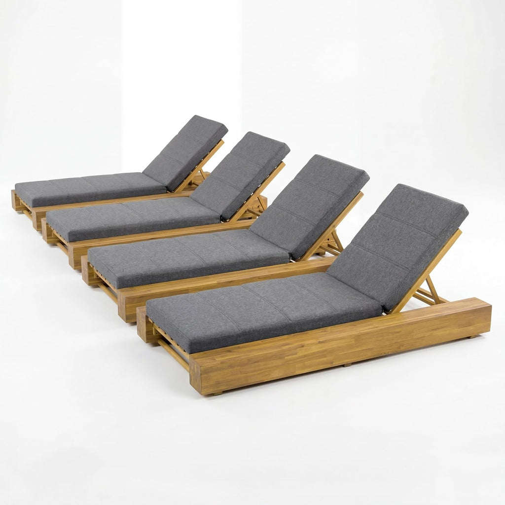 Tory Acacia Wood Chaise Lounge Chair Outdoor Set of 4, Poolside Sun Lounger Recliner, Patio Outdoor Chaise Lounge