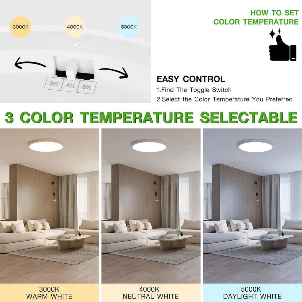 12 Inch White LED Flush Mount Ceiling Light Fixture (2 Pcs) | 24W 2640LM, Dimmable Light, Compact Ultra-Thin Design