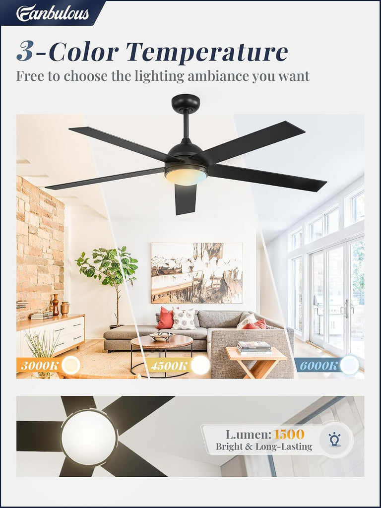 60" Ceiling Fan with LED Light and Remote - Black