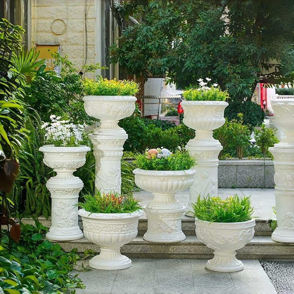 Roman Column Pedestal, Elegant Magnesium Oxide Garden Planter Urns for Villas, Gardens, Courtyards, Wedding