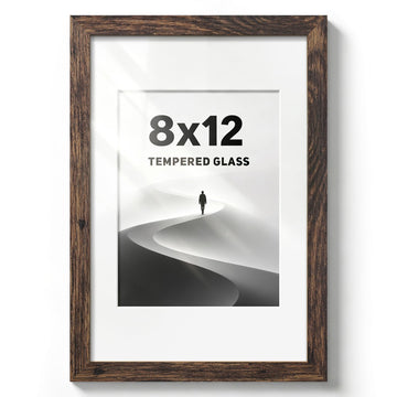 8x12 Rustic Brown Wooden Picture Frame with Thick Border, Glass