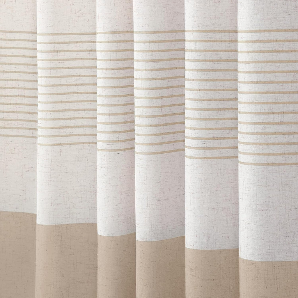 Beige Boho Linen Striped Shower Curtain with Tassel 72" W X 72" L | Boho Farmhouse Shower Curtains with Linen Texture