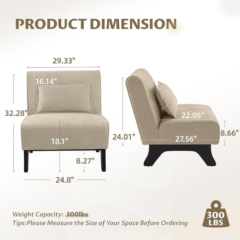 Armless Accent Chair Upholstered Comfy Modern Living Room Side Chair | Comfy Small Accent Lounge Chair with Pillow &