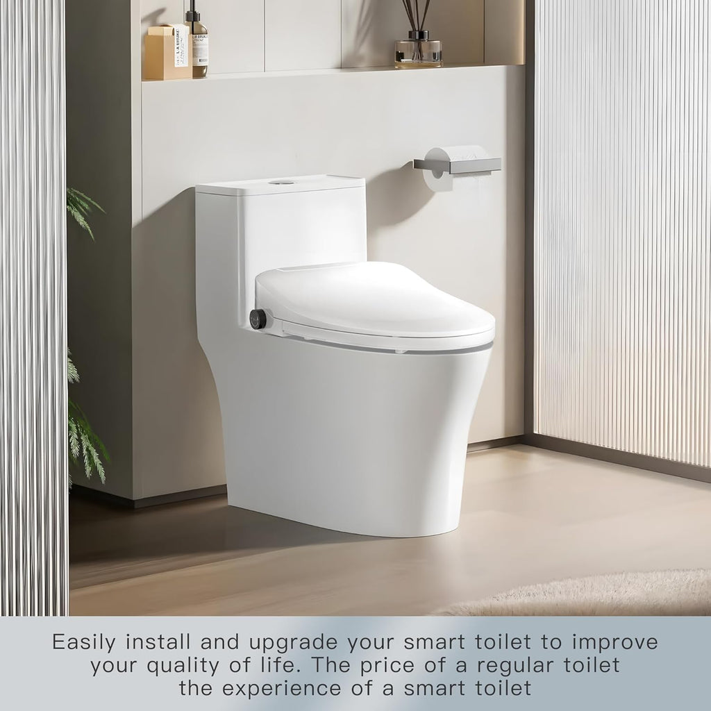 Elongated Smart Heated Bidet Toilet Seat with Unlimited Warm Water, Air Dryer, Adjustable Water Pressure, Self-Cleaning Nozzle, Night Light, Slow-Close Lid