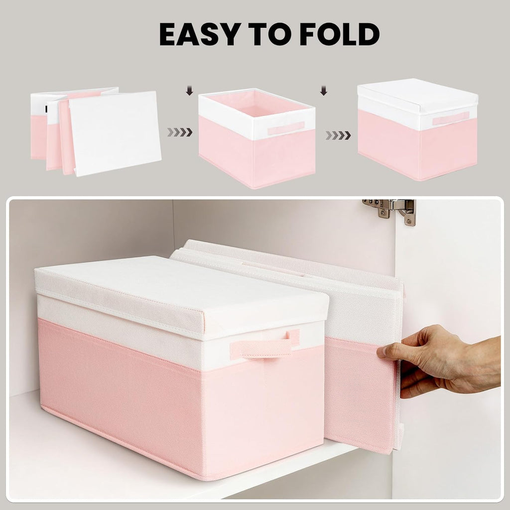 Large Closet Organizer Bins with Lids 4 Pack - 23 QT Collapsible Decorative Storage Boxes with Lids - Clothes Storage