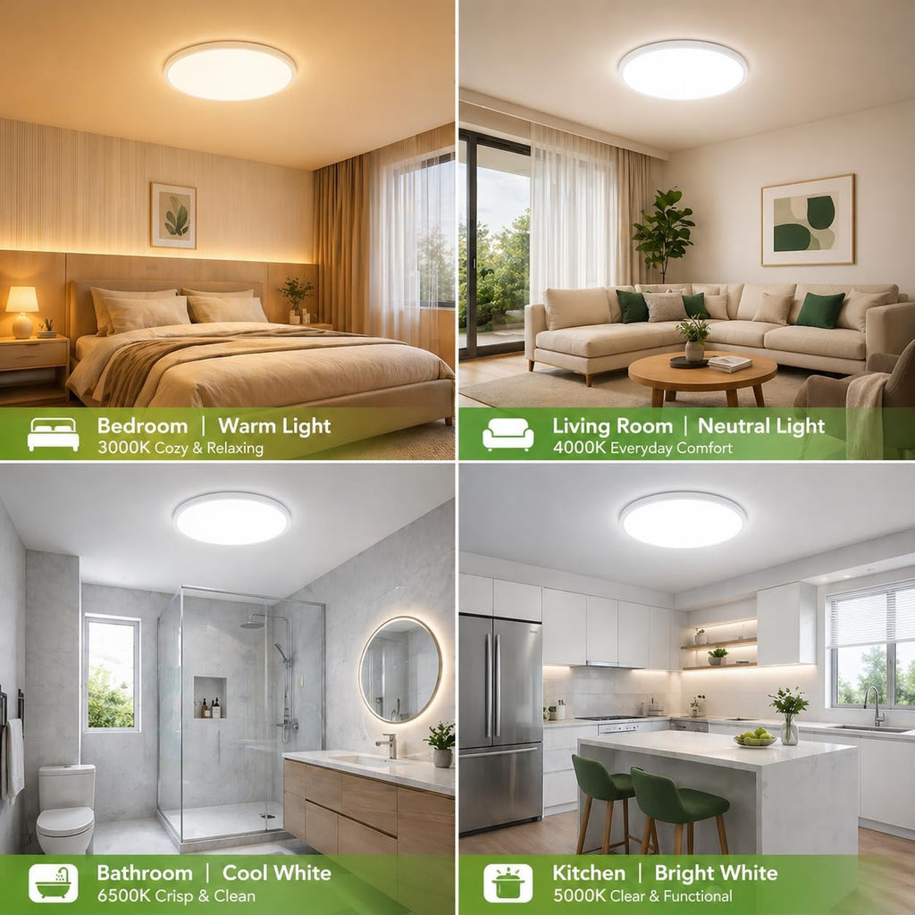 6Pack 12-Inch LED Flush Mount Ceiling Lights, 24W 3200Lumens 5 CCT Adjustable (3000K-6500K), Round Bright Light