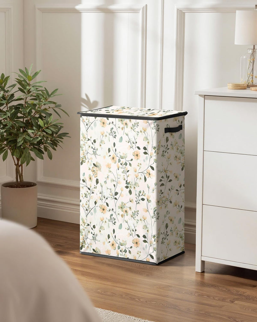 Laundry Hamper with Lid, 90L Tall & Large Floral Laundry Basket, Collapsible Clothes Hamper with Removable Bag, Dirty