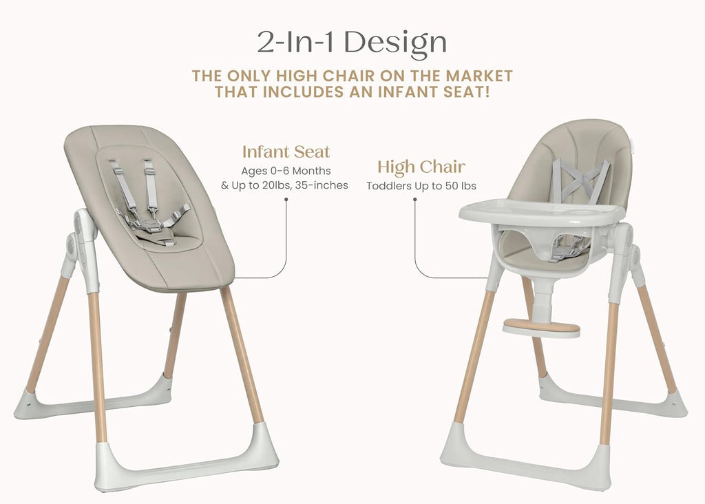 Duet 2-in-1 High Chair and Infant Seat - Dishwasher Safe Meal Tray - FSC-Certified Wood, Taupe