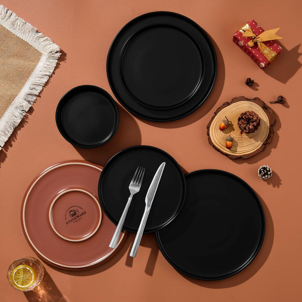 12 Pieces Porcelain Dinnerware Sets, Premium Plates and Bowls Set, High-Fired Ceramic Dishes Set for 4