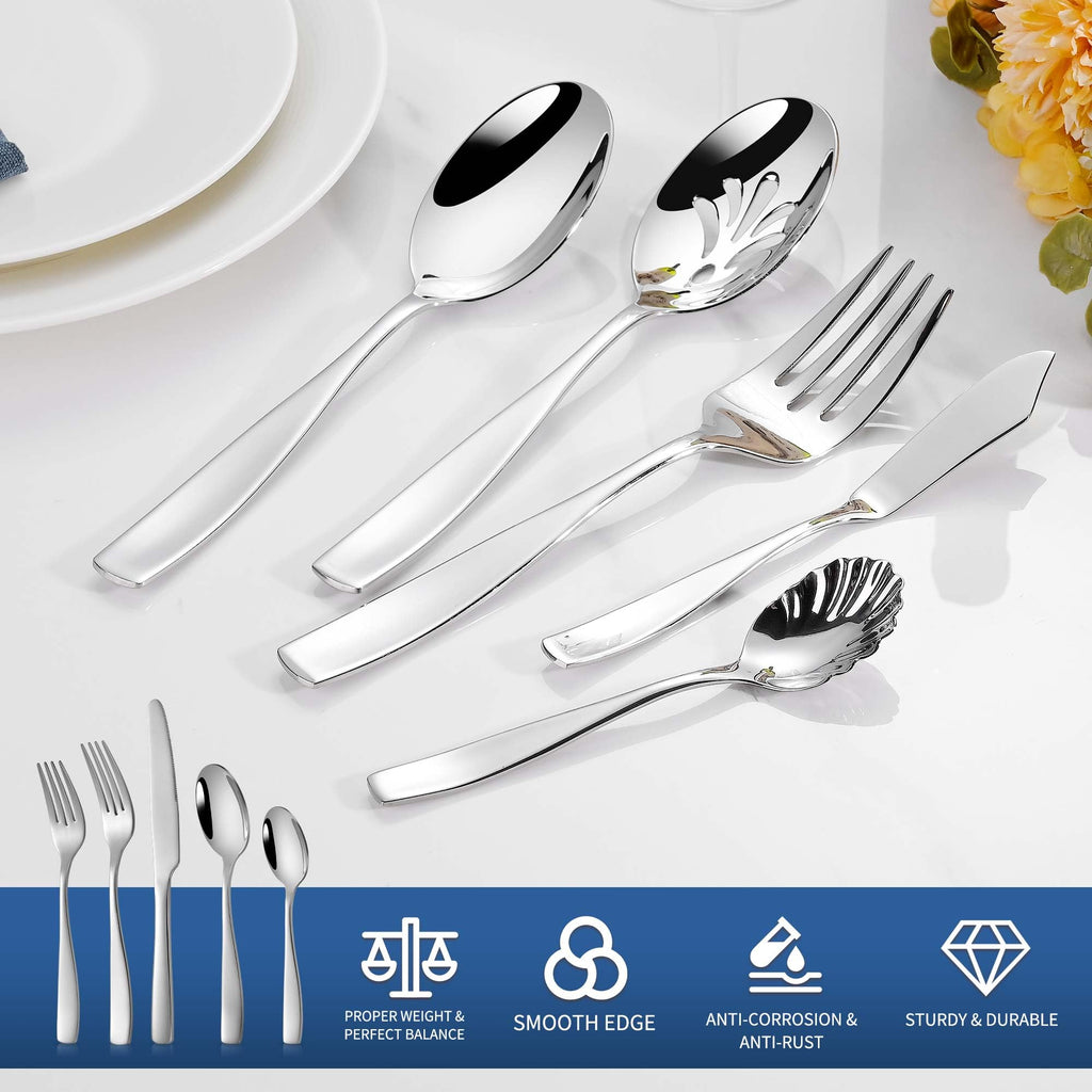 45 Piece Flatware Set for 8 Stainless Steel 18/10, Heavy Silverware Set