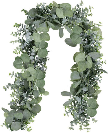 5.9' Long Faux Silver Dollar Eucalyptus Leaves Greenery Artificial Garland in Grey Green for Wedding Arch Swag