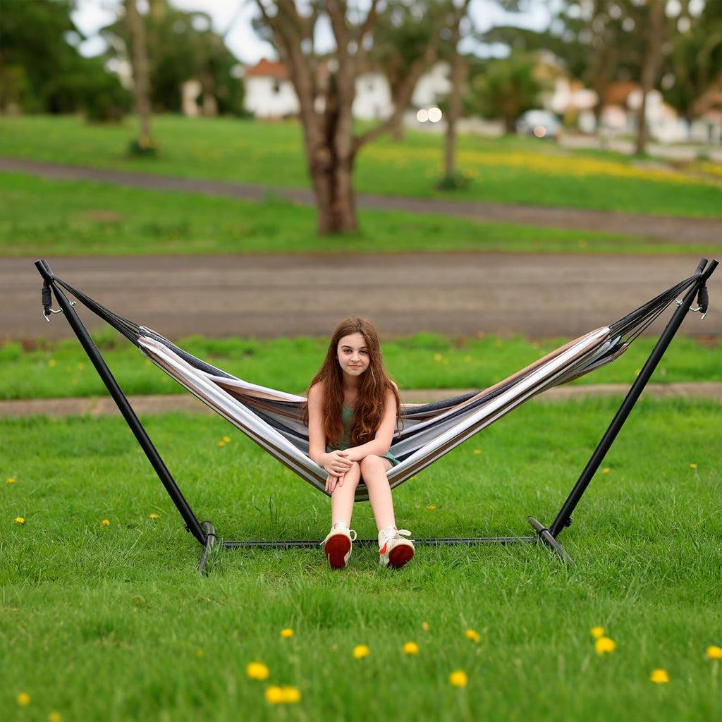 Hammock with Stand for Outside | 450lb Capacity Steel Stand, Premium Carry Bag Included and Two Anti Roll Balance Beam