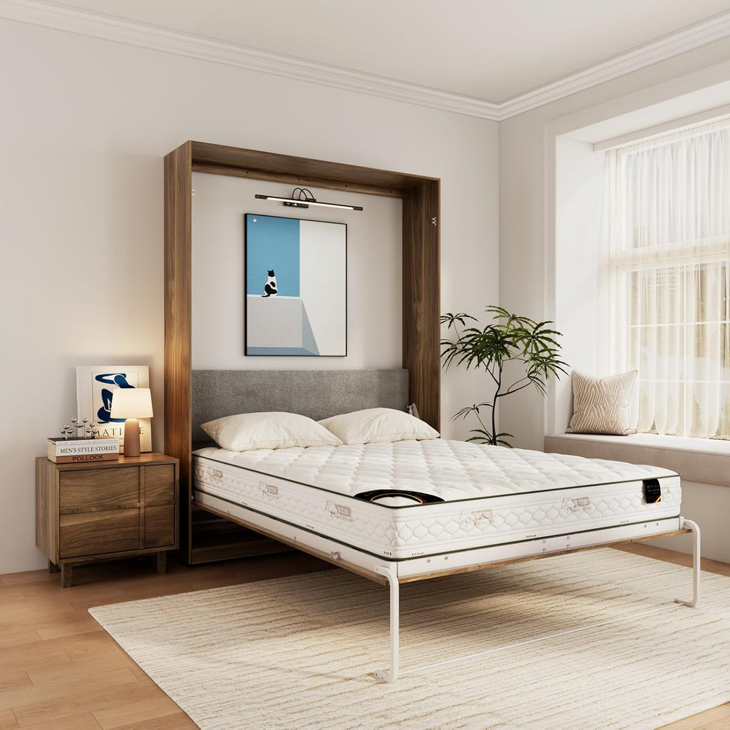 Farmhouse Murphy Bed Queen, 85" Wall Bed Folds to Save Space, Concealed Bed Frame with Hydraulic Rod and Wall Mounted