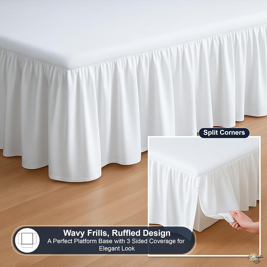 Ruffled Bed Skirt Full Size with Split Corner, Brushed Microfiber Hotel Quality White Dust Ruffle, 15 Inch Drop