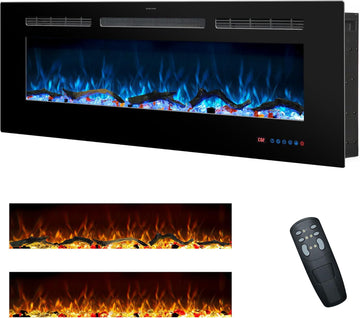 48 Inches Electric Fireplace Inserts, Recessed and Wall Mounted Fireplace Heater for Indoor Use with Remote Control