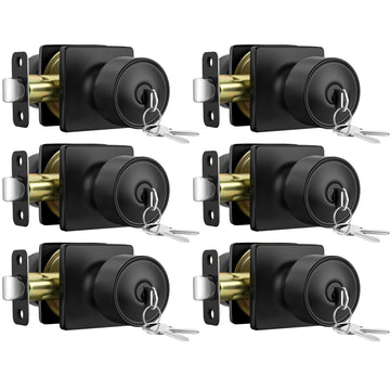 Matte Black Exterior Door Knobs with Lock, Keyed-Alike 6 Pack