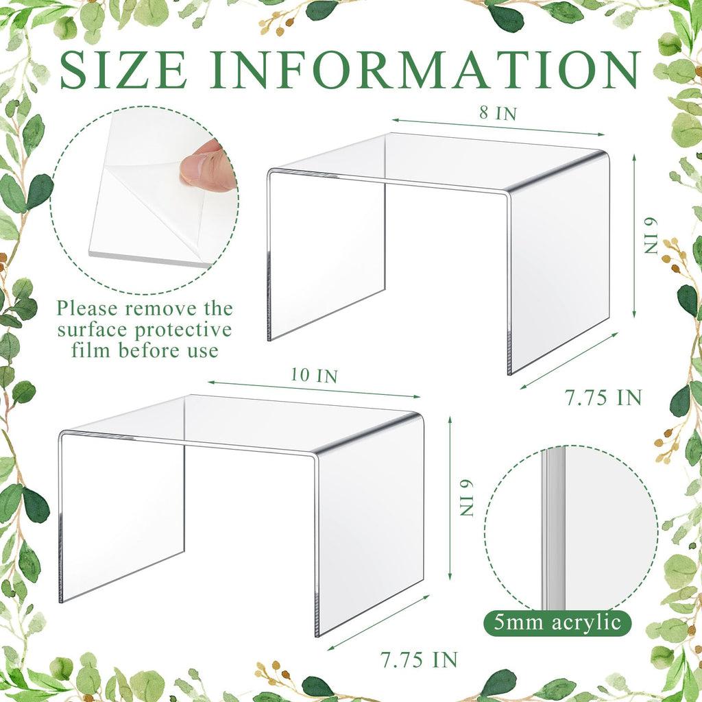 2 Pcs 8'', 10'' Large Clear Acrylic Shelf Riser, 5mm Thick