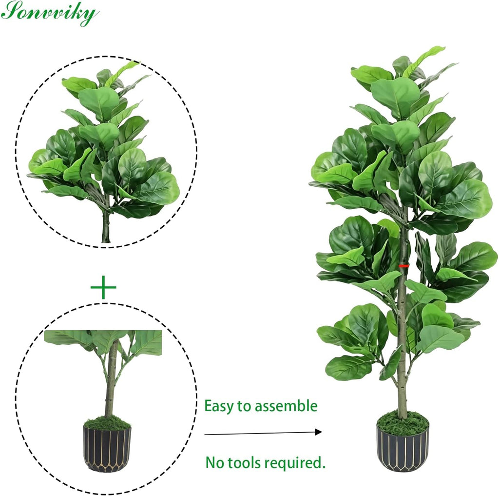 4FT Fiddle Leaf Fig Tree - Artificial Tree with Black Pot