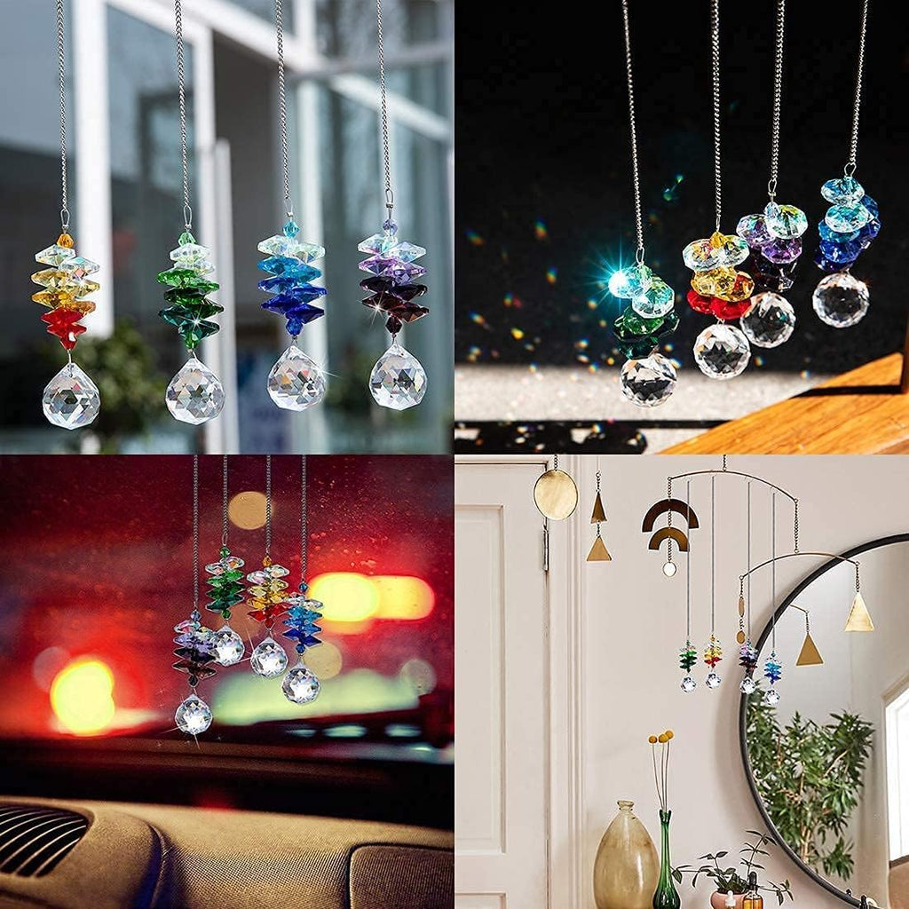 4PCS Crystal Prisms Suncatchers Hanging Sun Catchers for Window Indoor - Rainbow Maker Suncatchers Crystals Ball