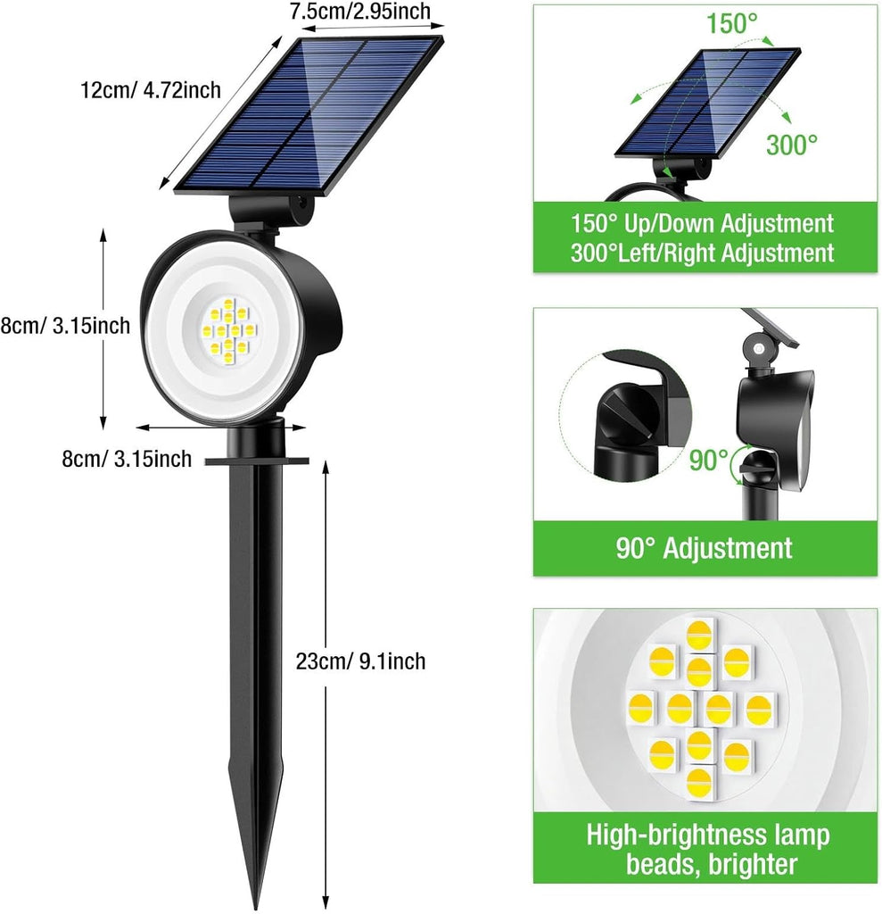 Solar Spot Lights Outdoor Waterproof, 3 CCT Landscape Spotlights | 4 Pack/2 Brightness, Adjustable Solar Panels, Auto