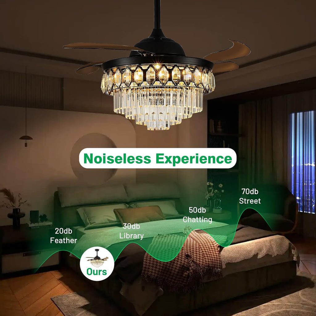 42 Inch Black Fandelier Ceiling Fan with App Remote Control and Bluetooth Speaker